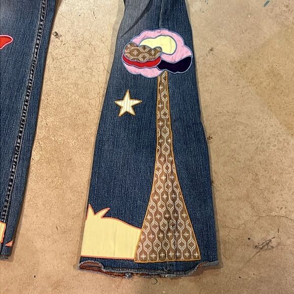 VINTAGE Allen B. By Allen Schwartz Boho Patchwork Retro Boot Cut Jeans C28 - Picture 2 of 8